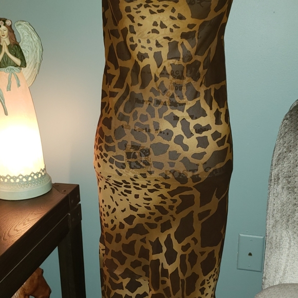 Plus Semi-sheer Giraffe Ruffle Assymetrical Gown - Picture 3 of 8